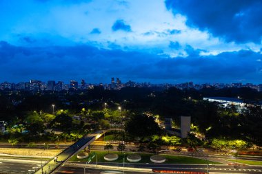 Sao Paulo, Brezilya 'daki Ibirapuera Parkı' nın hava görüntüsü, öğleden sonra.