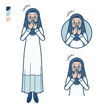 Şaşırmış görüntülere sahip yaşlı bir Arap kadın. Vektör sanatı olduğu için düzenlemek kolay..