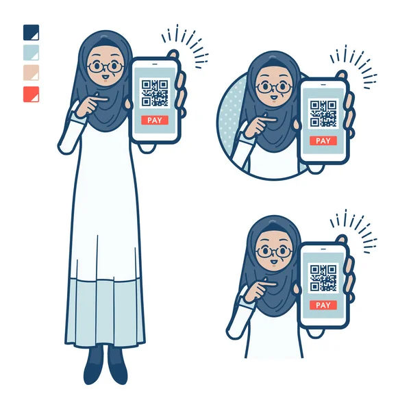 Eine Ältere Arabische Frau Mit Bargeldlosem Bezahlen Auf Smartphone Bildn — Stockvektor