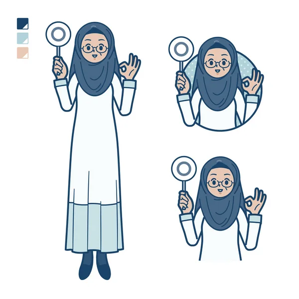 Äldre Arabisk Kvinna Med Sätt Cirkel Panel Images Vektor Konst — Stock vektor