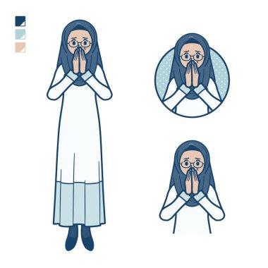 Şaşırmış ve huzursuz görüntülere sahip kıdemli bir Arap kadın. Bu vektör sanatı, bu yüzden düzenlemek kolay..
