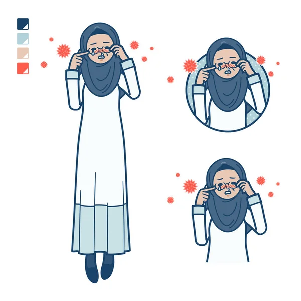Una Mujer Arábiga Mayor Con Sufre Imágenes Alergia Polen Arte — Archivo Imágenes Vectoriales