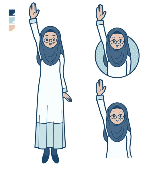 Äldre Arabisk Kvinna Med Höjda Handbilder Det Vektorkonst Det Lätt — Stock vektor