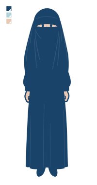 Müslüman bir kadın niqab takıyor ve uzun bir görüntü çiziyor. Bu vektör sanatı, yani montajlaması kolay..