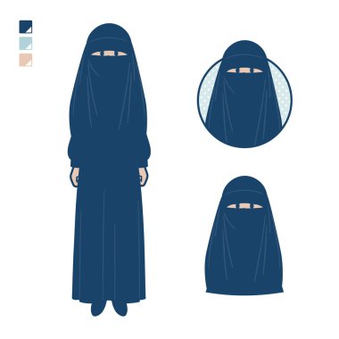 Gülümseyen imgelerle niqab giyen müslüman bir kadın. Bu vektör sanatı, bu yüzden düzenlemesi kolay..