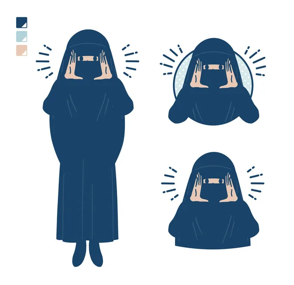 Seorang Wanita Muslim Mengenakan Niqab Dengan Memanggil Keluar Gambar Keras - Stok Vektor