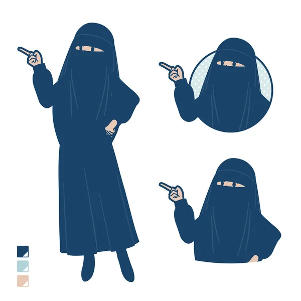 一个穆斯林妇女穿着带有注释性指针图像的Niqab 它是矢量艺术 所以很容易编辑 — 图库矢量图片