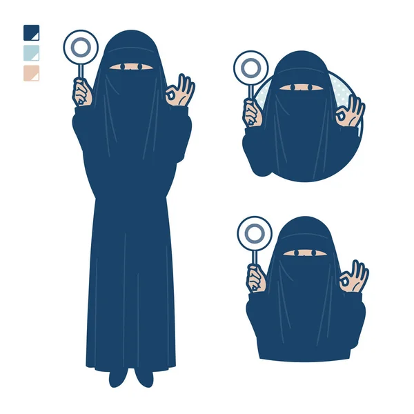 Una Mujer Musulmana Que Usa Niqab Con Panel Circular Images — Vector de stock