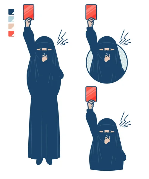 Μια Μουσουλμάνα Που Φοράει Ένα Niqab Μια Κόκκινη Κάρτα Images — Διανυσματικό Αρχείο