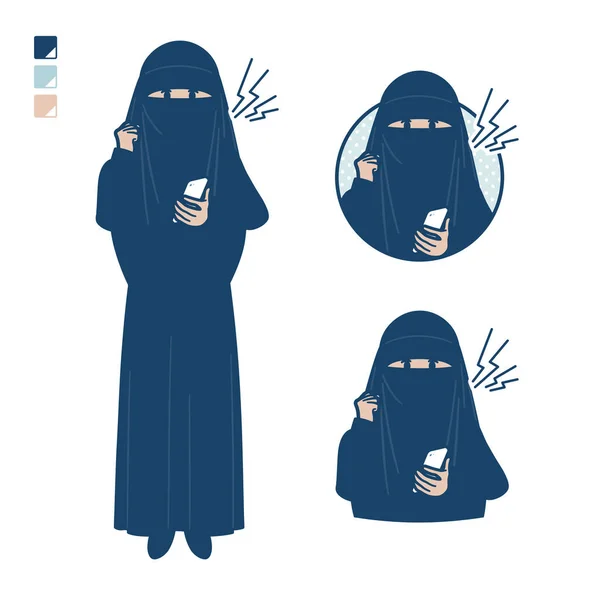 Μια Μουσουλμάνα Γυναίκα Φορώντας Ένα Niqab Κρατώντας Ένα Smartphone Και — Διανυσματικό Αρχείο
