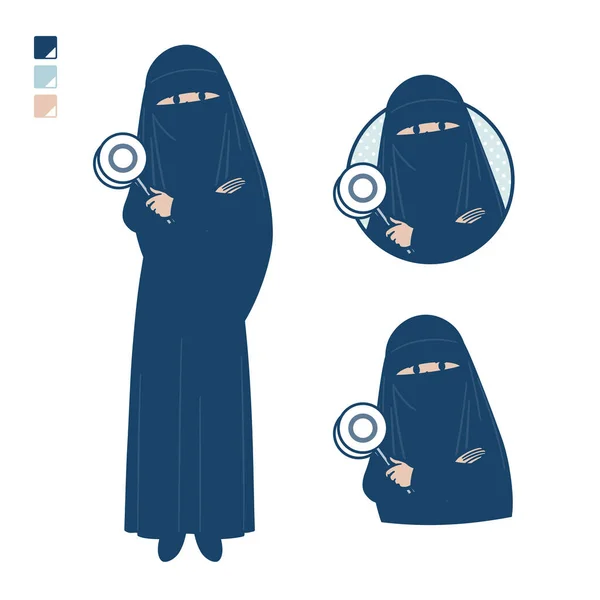 Seorang Wanita Muslim Mengenakan Niqab Dengan Pikirkan Tentang Jawaban Images - Stok Vektor