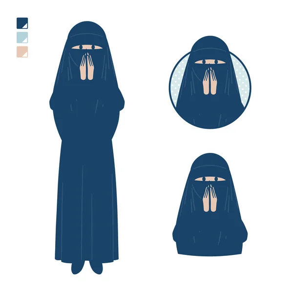 Muslimsk Kvinna Som Bär Niqab Med Överraskade Och Obehagliga Bilder — Stock vektor