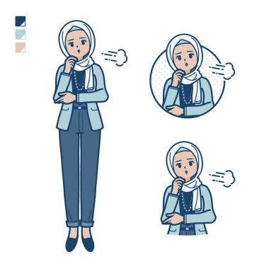 İç çekerek iç çeken sıradan bir Arap kadın. Bu vektör sanatı, bu yüzden düzenlemek kolay..