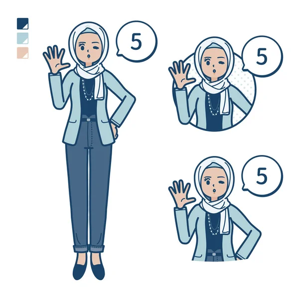 一个随和的阿拉伯女人 用5幅图片来计数 它是矢量艺术 所以很容易编辑 — 图库矢量图片