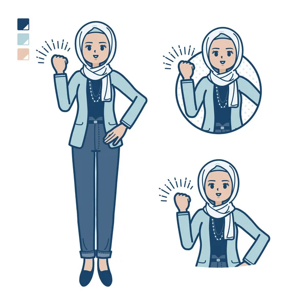 一个随和的阿拉伯女人 用拳头抽吸图片 它是矢量艺术 所以很容易编辑 — 图库矢量图片