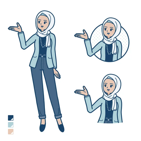 一个阿拉伯女人 穿着便服 带着解说的图片 它是矢量艺术 所以很容易编辑 — 图库矢量图片