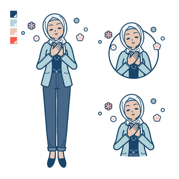 安静なイメージのカジュアルなアラビア人女性 ベクトルアートなので編集も簡単です — ストックベクタ