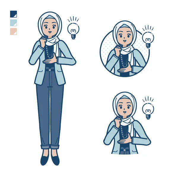 一个阿拉伯女人在不经意间想出了一个图像 它是矢量艺术 所以很容易编辑 — 图库矢量图片