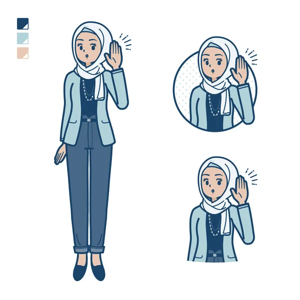 一个随和的阿拉伯女人 喜欢听图片 这是矢量艺术 所以编辑起来很容易 — 图库矢量图片