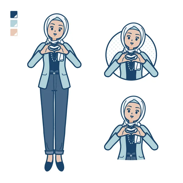 Seorang Wanita Arab Dalam Mode Santai Dengan Membuat Simbol Hati - Stok Vektor
