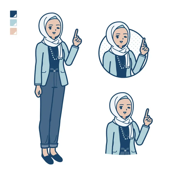 一个阿拉伯女人 穿着便服 手签图案很随意 它是矢量艺术 所以很容易编辑 — 图库矢量图片