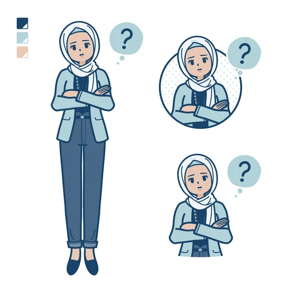 一个阿拉伯女人 随和地使用问答图片 它是矢量艺术 所以很容易编辑 — 图库矢量图片