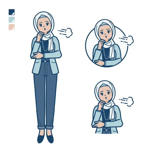 一个阿拉伯女人 穿着休闲装 带着叹气的图像 它是矢量艺术 所以很容易编辑 — 图库矢量图片