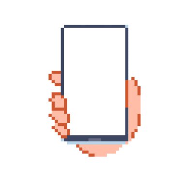 Akıllı telefonu tutan bir el. Düzenlemesi kolay vektör illüstrasyonu.