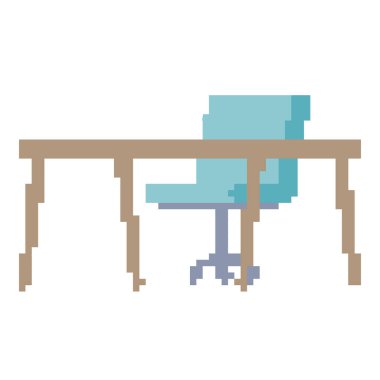 Ofis masası ve sandalye. Çapraz yönlendirme. Düzenlemesi kolay vektör illüstrasyonu.