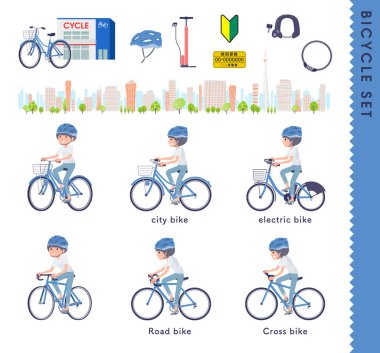 Çeşitli bisikletlere binen bir grup tişört, pelte saçlı kadın. Yönlendirmesi çok kolay..