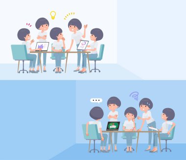 Tişört mantarlı bir kadın grubu intraserebral toplantı yapıyor. Vektör sanatını düzenlemek çok kolay..