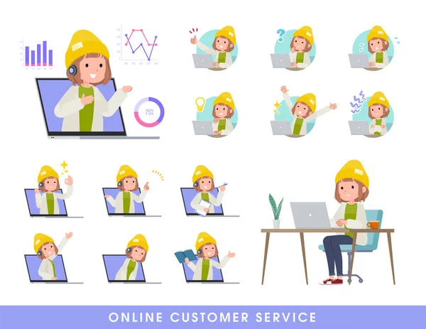 Set Casual Fashion Women Serving Customers Online Vector Art Easy — Stock Vector