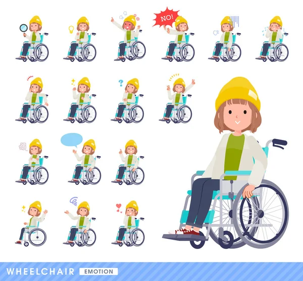 Sada Ležérní Módní Ženy Invalidním Vozíku Zobrazuje Emoce Jako Smích — Stockový vektor