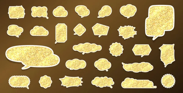 Speech Bubbles Various Shapes Golden Glitter Vector Data Easy Edit — Stock Vector