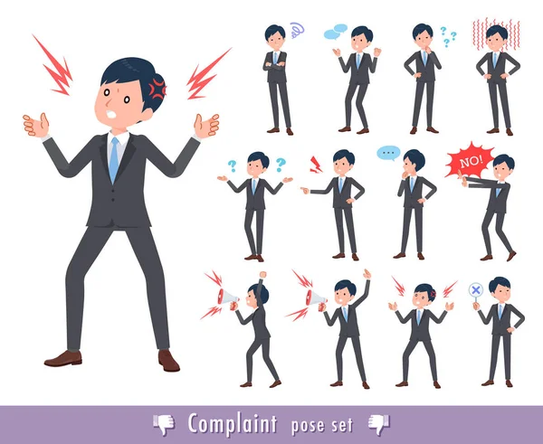 Set Business Man Expressing Discontent Vector Art Easy Edit — Stock Vector