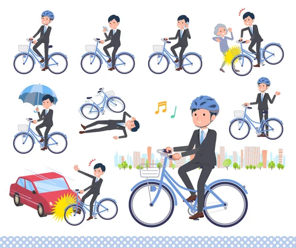 Set Business Man Riding City Cycle Vector Art Easy Edit — Stock Vector