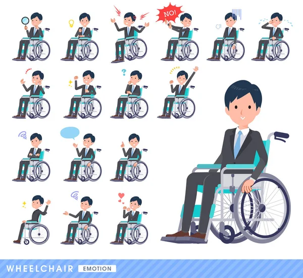 Sada Obchodníků Invalidním Vozíku Zobrazuje Emoce Jako Smích Vztek Problémy — Stockový vektor