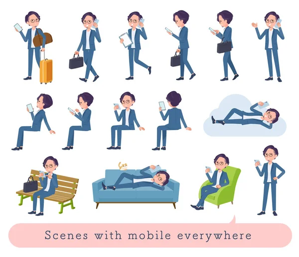 Ensemble Hommes Affaires Qui Utilise Smartphone Dans Diverses Scènes Est — Image vectorielle