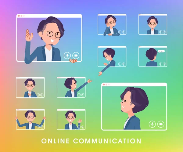 Set Business Man Communicating Online Vector Art Easy Edit — Stock Vector