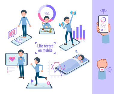 Akıllı telefonlarında davranışlarını ve sağlıklarını kontrol eden bir baba grubu. Yönlendirmesi çok kolay vektör sanatı..