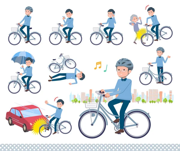 Set Dad Riding City Cycle Vector Art Easy Edit — Stock Vector