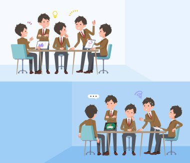 Bir spor ceketli çocuğun intraserebral toplantısı var. Vektör sanatını düzenlemek çok kolay..