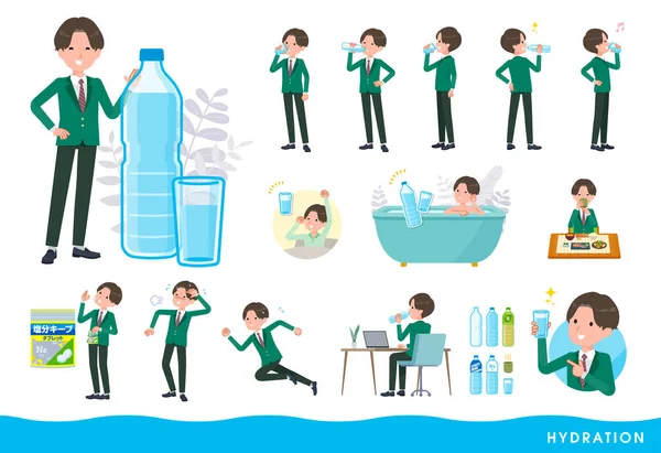 Set Blazer Schoolboy Drinking Water Vector Art Easy Edit — Stock Vector