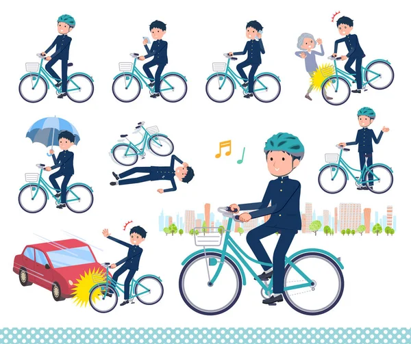 Set School Boy Riding City Cycle Vector Art Easy Edit — Stock Vector