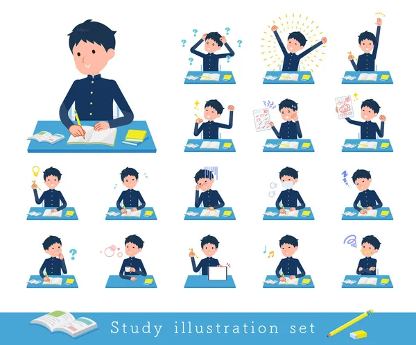 Set School Boy Study Vector Art Easy Edit — Stock Vector