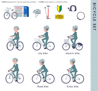 Birçok bisiklete binen bir grup iş adamı. Vektör sanatını düzenlemek çok kolay..