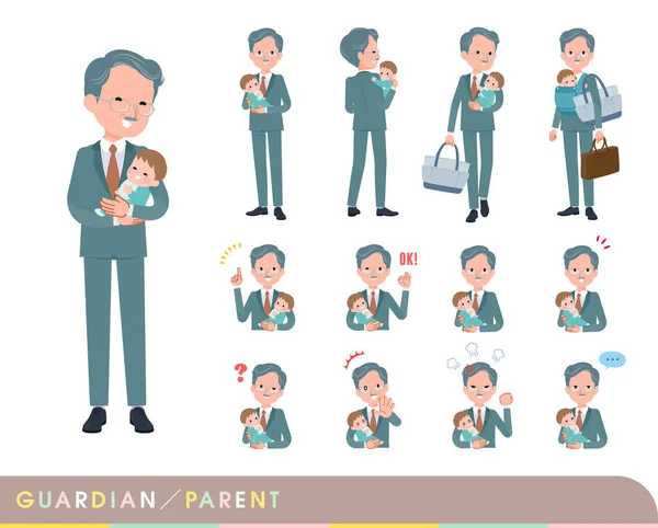 Set Business President Man Who Guardian Baby Vector Art Easy — Stock Vector