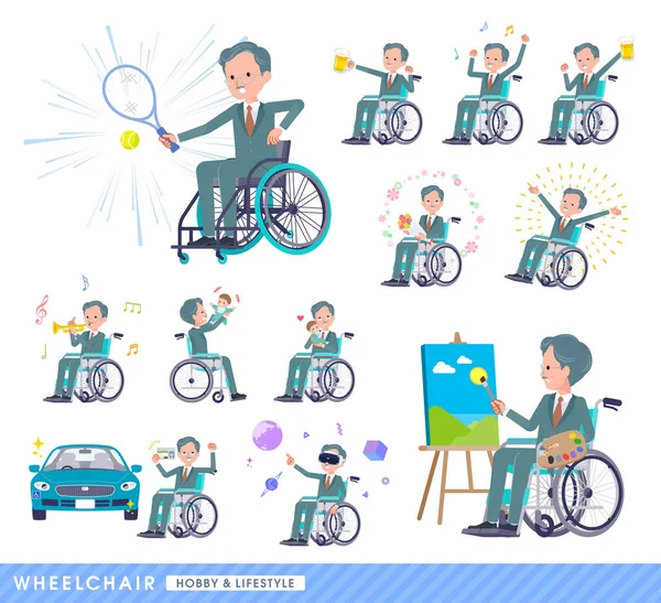 Set Business President Man Wheelchair Hobbies Lifestyle Vector Art Easy — Stock Vector
