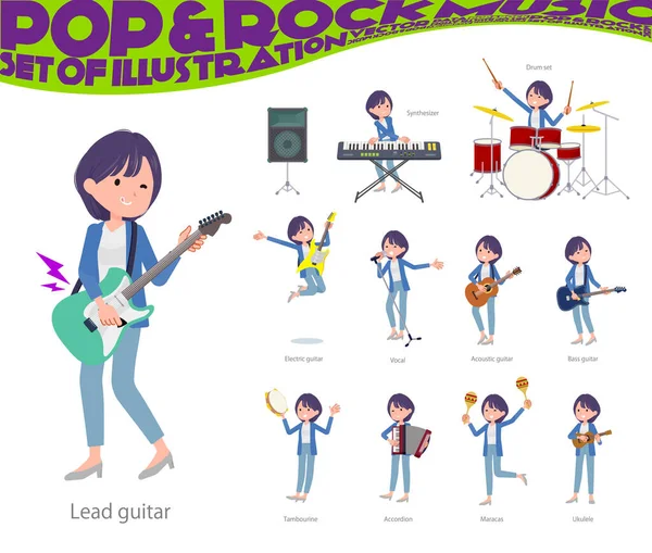 Set Public Relations Women Playing Rock Roll Pop Music Vector — Stock Vector