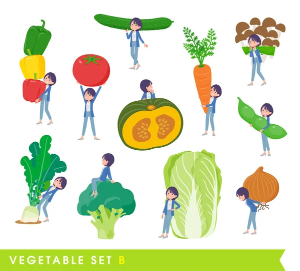 Conjunto Relações Públicas Mulheres Vegetables Type Vector Art Easy Edit — Vetor de Stock